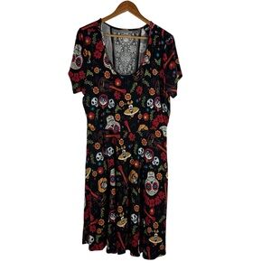 DISNEY PIXAR COCO Day Of The Dead Sugar Skull Guitar Lace Back Goth Dress Size 1